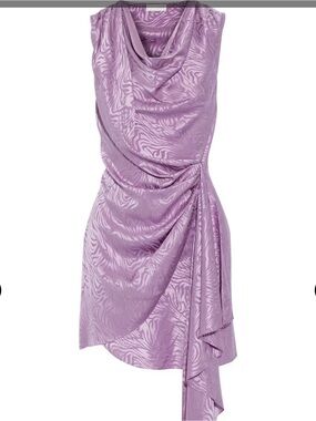 Ronny Kobo Draped Silk Blend Satin Jacquard Mini Dress XS
